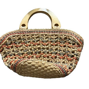 Colorful straw beach bag, 16" x 15"